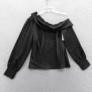 ASTR The Label Black Off Shoulder Satin Drape Blouse Top Small NEW